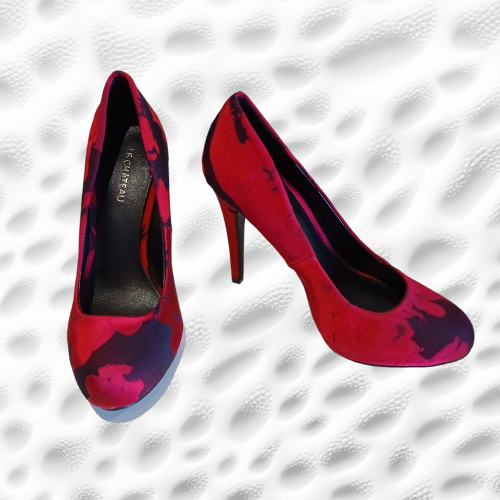 Le Château Women's Stiletto Heel Satin Pumps Red - Picture 2 of 16